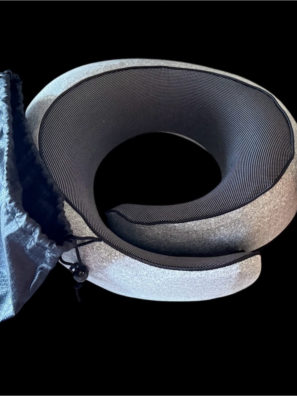 Gray Travel Neck Pillow with Black Mesh Lining